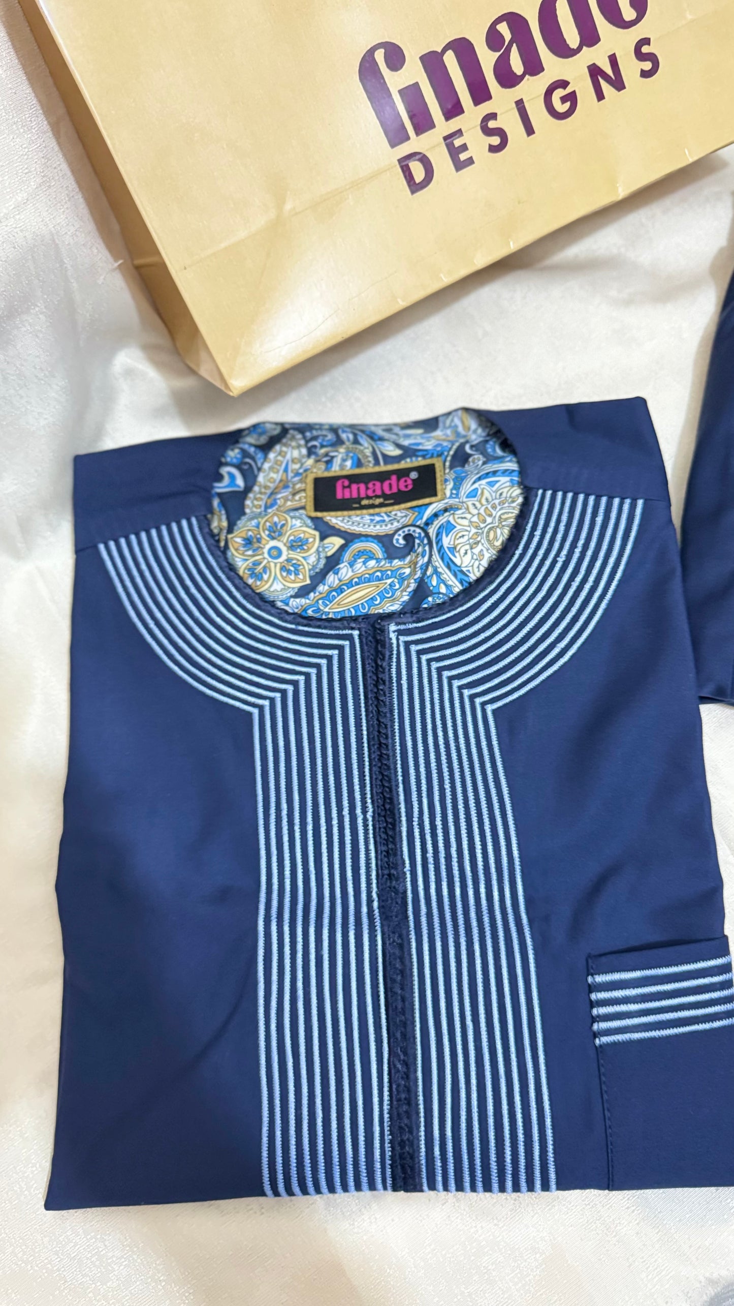 Men's Bespoke Native Wear - Navy Blue with Paisley Lining