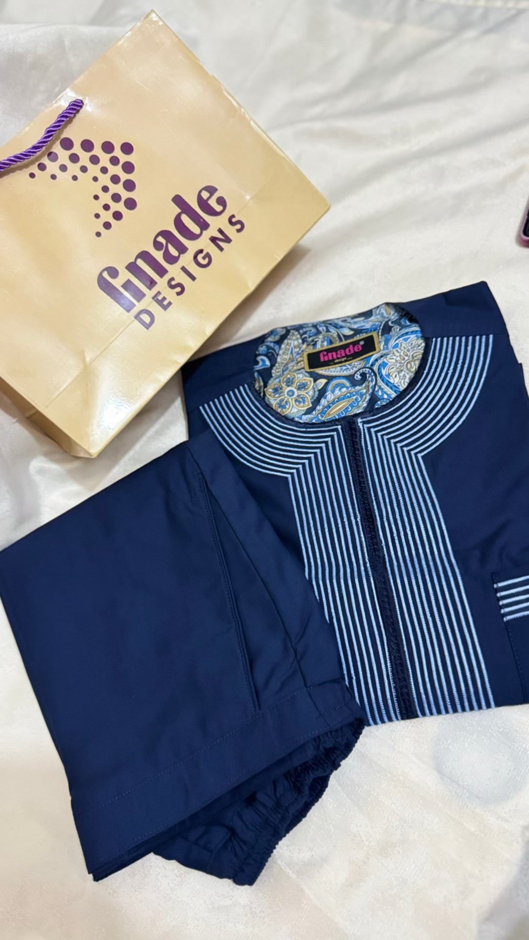 Men's Bespoke Native Wear - Navy Blue with Paisley Lining